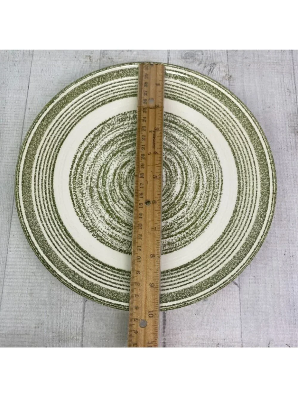 Vintage Max Schonfeld EL VERDE Green Swirl Spiral Ironstone Dinner Plates Set 5